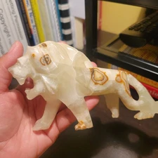 Vintage Marble Onyx Carved Lion Statue Figure Home Decor Small One Broken Paw