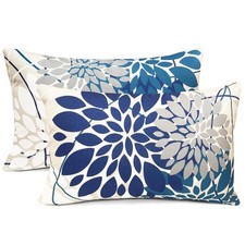 Boho Farmhouse Decorative Blue Throw Pillow Covers 12x20 inch Set of 2