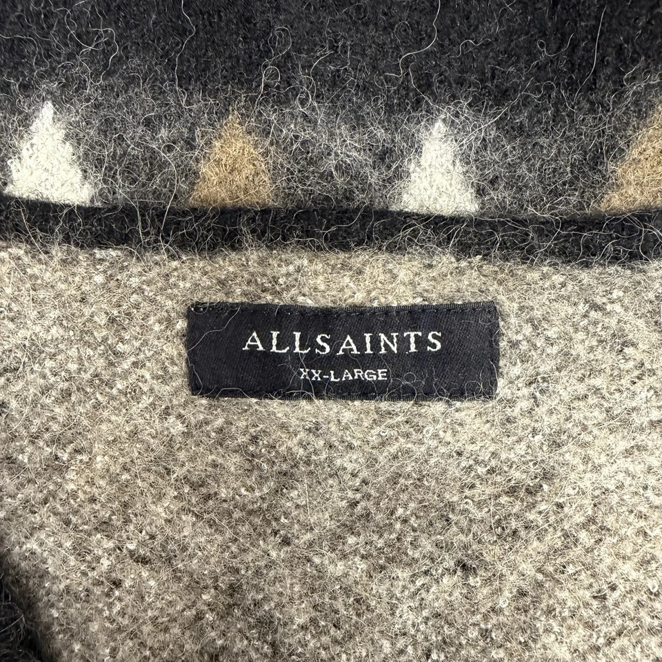 Suéter cárdigan tejido Allsaints XXL negro/marrón/gris lana argyle/alpaca para mujer Foto 3 de 4