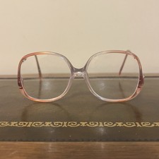 Vintage 80s Oversized Eyeglasses Frames Rose Pink Ombr  Clear Drop Temple Retro