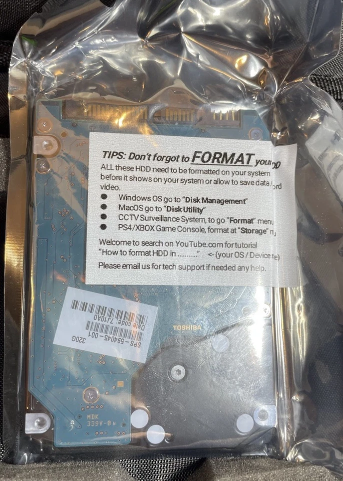 Toshiba HDD MK3256GSY 320GB 5v 1.1a  HP P/N: 572868-001 Hard Drive Computer - Image 3 of 4