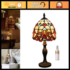 Tiffany Style 8" Stained Glass Table Lamp - Vintage Bedside  Desk Light Decor