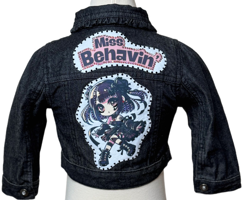 Children's 6-12 Months Denim Jacket Anime Applique Embroidery and Rhinestones