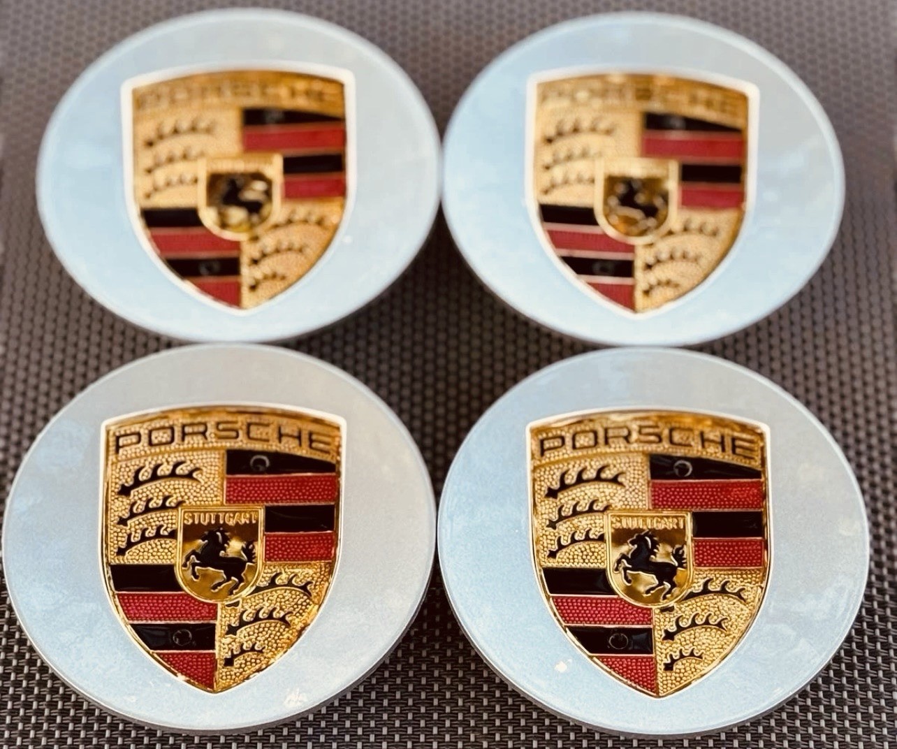 SET OF 4 76mm Silver Porsche Center Caps  911 Cayenne Panamera Cayman