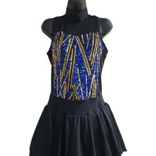 Dance Costume - Weissman - Size: XL Adult - Black / Blue / Gold Sequin Dress