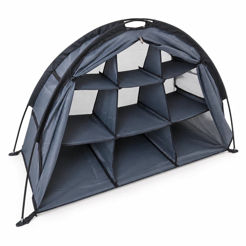 Nine-compartment organizer with its arched support structure