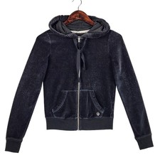 Hollister California Velvet Hoodie Women's SZ XS Black Velour Full Zip EUC