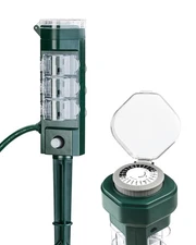 HBN 24 Hour Mechanical Outdoor Tmer for Lights Waterproof,6 Outlets Green 