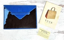 Tusk Blue Leather Pony Hair Small Envelope Wallet Holder