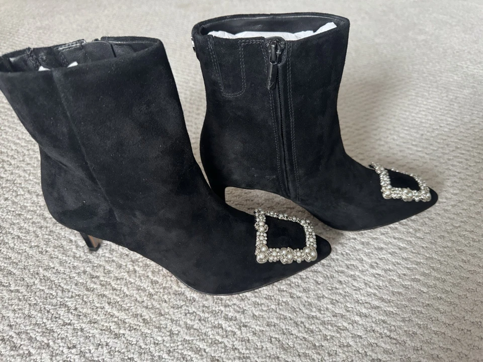 Sam Edelman Ulissa блеск США 7M ботинок черная замша со стразами ботильоны новый в коробке - Изображение 2 из 4