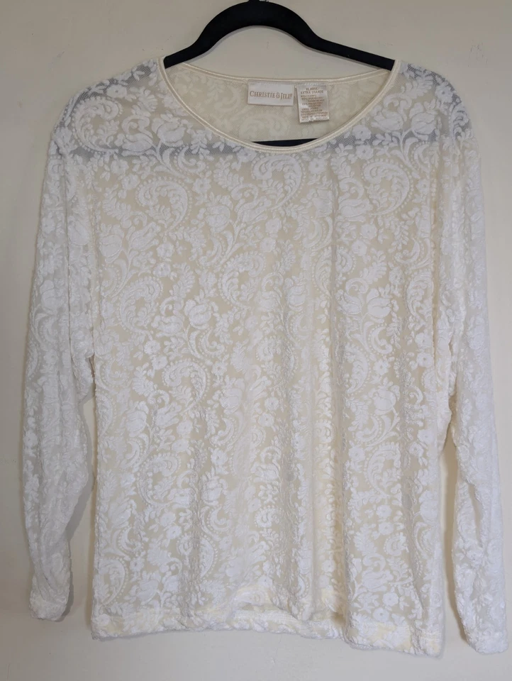 Top Christie Jill Terciopelo Burnout Talla XL Blanco/Marfil Floral Delicado Novia Foto 2 de 4