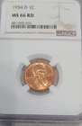 1954-D U.S. Lincoln Wheat Cent Certified by NGC MS 66 RD, Very Nice