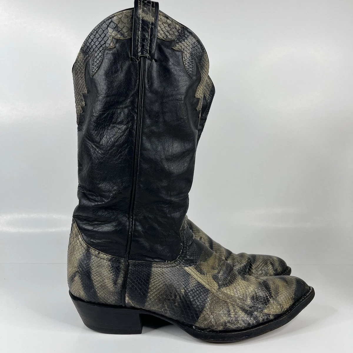 Bottes Western Vintage Larry Mahan Homme - Patchwork Cuir, Semelles Confort, Pointure 9.5