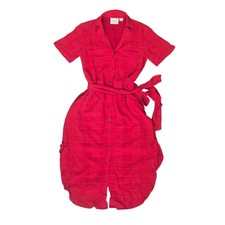 Anthropologie Maeve Aria Red Shirtdress Midi Short Sleeve Casual Travel Belt XSP