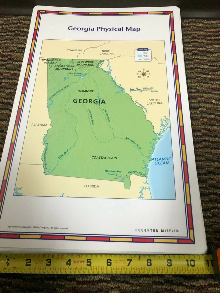 Mapa físico político Houghton de Georgia laminado doble cara 17"X11" prístino Foto 4 de 4