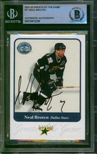 NEAL BROTEN Signed 2001-02 Fleer Greats Of The Game #71 Dallas Stars Auto BAS