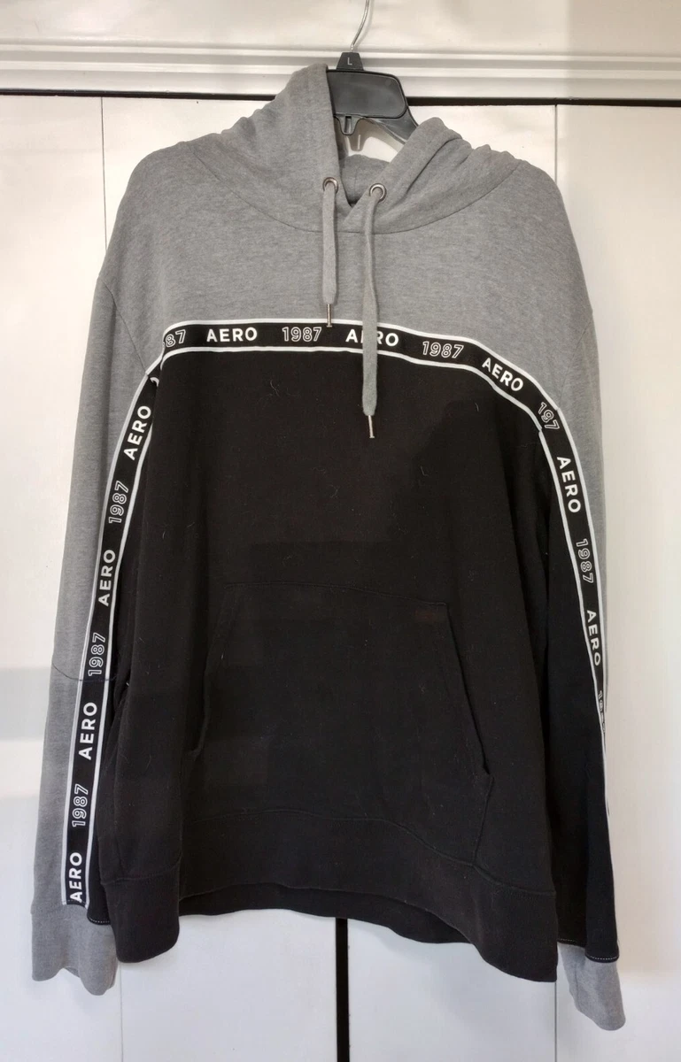 Aeropostale Hoodie Sweatshirt Mens Medium Gray Aero 87 Pullover Drawstring XL