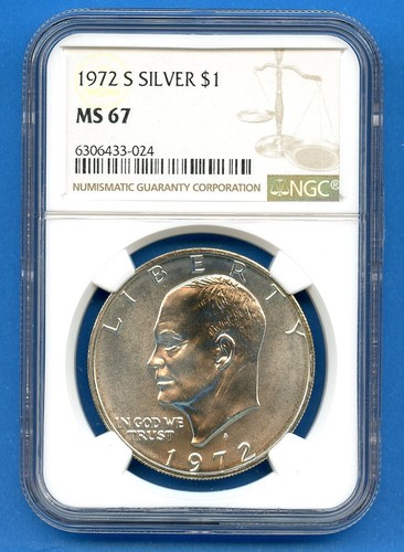1972 S NGC MS67 Eisenhower Dollar $1 US Mint Ike Silver Coin 1972-S MS-67