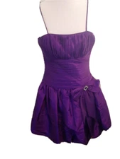 Vintage Aspeed Dress Bright Purple Formal Prom retro glam Pleated Rhinestone S