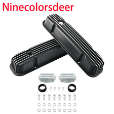 Finned Tall Black Aluminum Valve Covers For 1959-1979 Pontiac 350 400 455