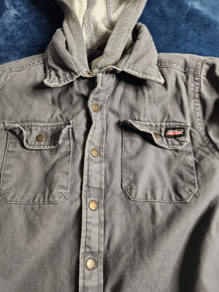 Chaqueta Dickies acolchada forrada de lona juvenil pequeña gris cremallera completa con capucha al aire libre Foto 3 de 4