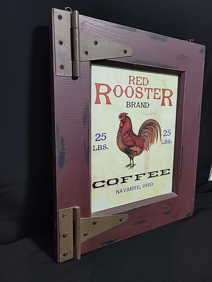 RUSTIC FRAMED PRINT SIGN RED ROOSTER BRAND COFFEE ADVERTISING - Image 4 of 4