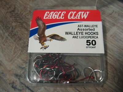 50 Eagle Claw Assorted Walleye Fish Hooks AST-WALLEYE Size Assortment