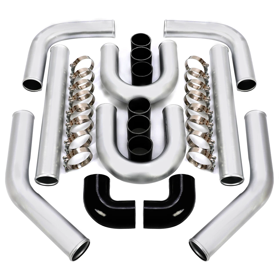 3" 76MM ALUMINUM INTERCOOLER PIPING KIT WITH U Pipe + HOSE + CLAMP UNIVERSAL - Image 2 of 4