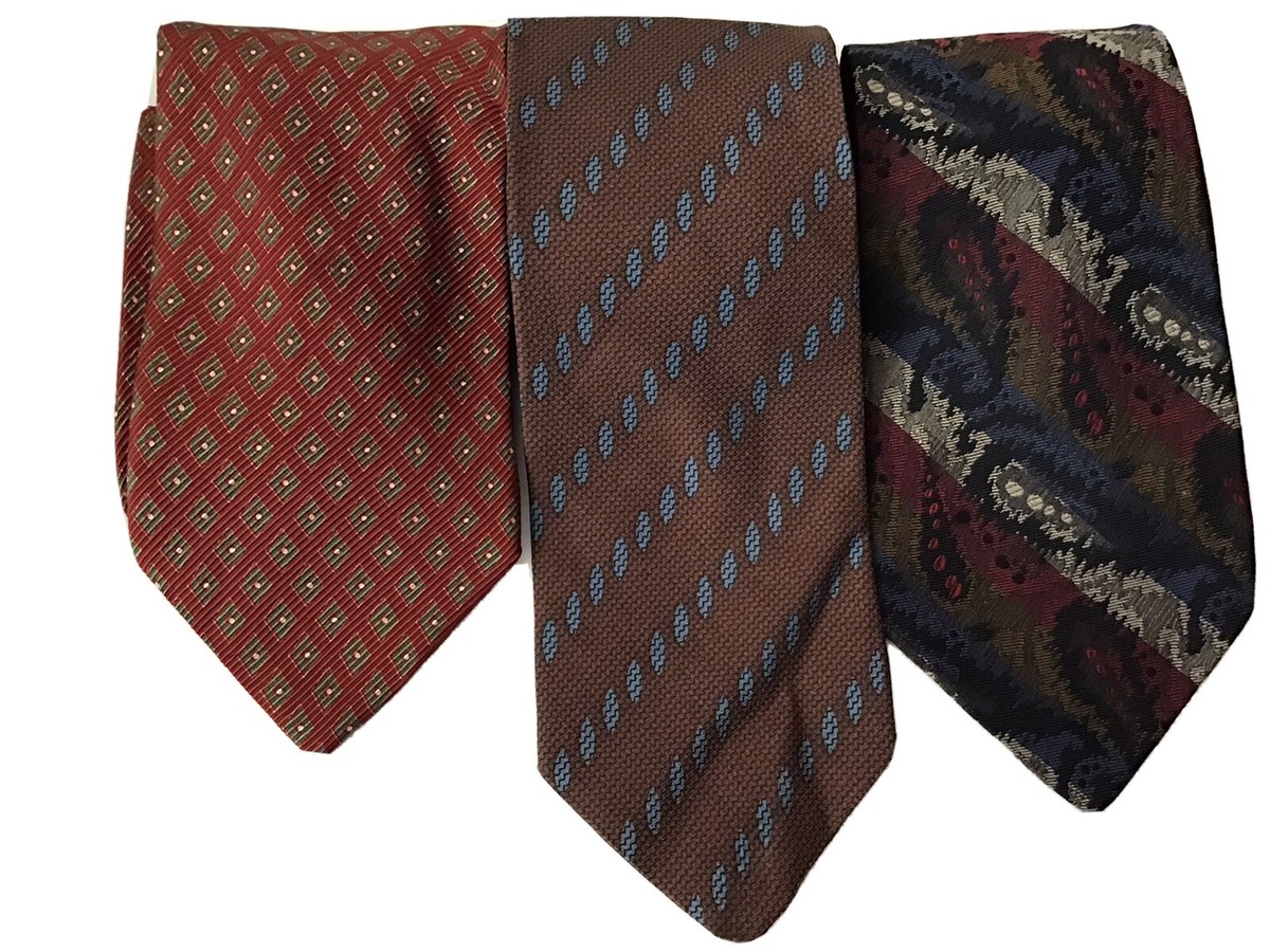 Lot Of 3 Mens Giorgio Armani Neck Ties Red Brown Multi Silk Italy