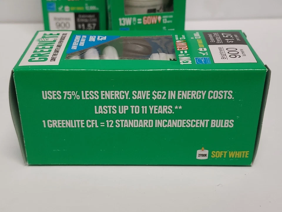 4 PC Greenlite 60W Light Bulbs 13W Soft White 2700K Ultra T2 Spiral Replacement - Image 4 of 4
