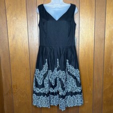 Evan-Picone Dress 8 Black Fit & Flare White Baroque Print Classic Formal Party