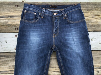 Nudie Grim Tim Jeans 32x33 White Knee Slim Stretch Organic Denim