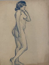 Dessin Alfred Leymarie Nu Crayon Sur Papier Femme Nue Erotique 1910 Art Déco