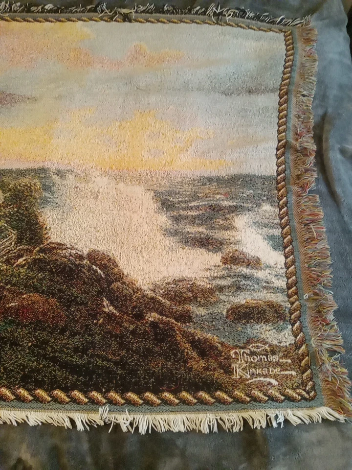 Thomas Kinkade tapiz manta tejida "Pintor de la Luz" faro 66x44 Foto 3 de 4