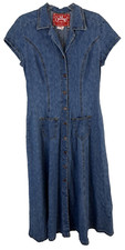 Vintage Outlaw Bluejeans Button Up Denim Maxi Dress Fits Womens M Y2K 90s BB410
