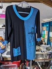 Solena Black/Blue 3/4 Sleeve Boho Tunic Top - Size L