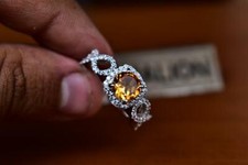 Fabulous Round Cut Natural Citrine 1.50CT With Clear Shiny CZ Simple Pretty Ring