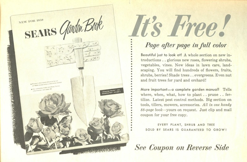 coupon,Sears Roebuck and Co antique/collectible vintage 1959 Garden Book catalog