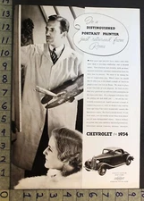 1934 CHEVROLET MASTER SIX SPORT COUPE PORTRAIT ARTIST PAINTER AUTO CAR AD 35740