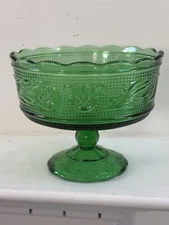 Vintage E.O. Brody Carnival Green Stem Footed Bowl Candy Dish 5.5” Tall