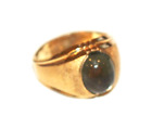 Cabochon Faux Moonstone Ring Size 9.5 Vintage Men's Brushed 10k Gold Plate Green