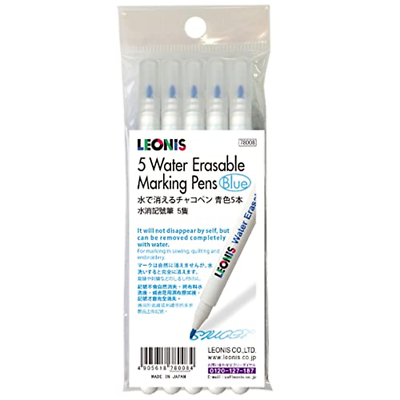 LEONIS Water Erasable Fabric Marking Pen Blue 5 Count Pack [ 78008