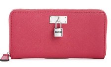 NEW GUESS Women's Baldoni Lock Charm Plum Pink Zip Around Wallet Clutch Bag