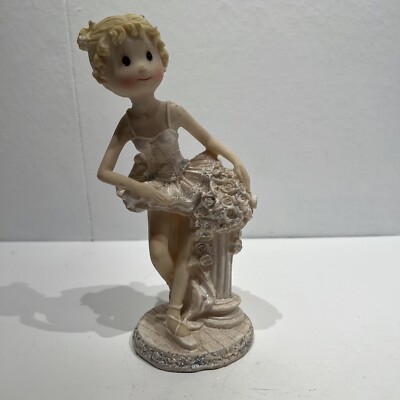 Vintage Hand Painted Resin Figures Ballerina Dancer With Two Ponytail