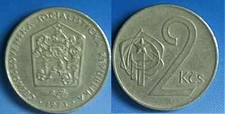 1 Münze aus Tschechoslowakei 2 Koruna 1973