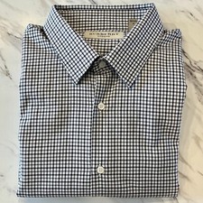 Burberry London Men's 42 - 16 1/2 Slim Blue Check Plaid Dress Shirt Button Down
