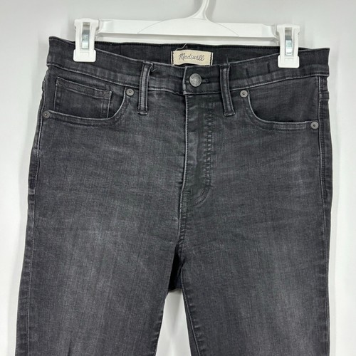 Madewell Womens Size 29 High Rise Skinny Jeans Faded Black Frayed Leg Opening 9" - Picture 2 of 11