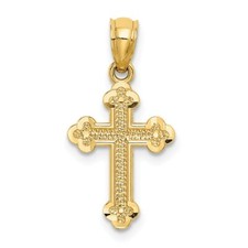 14K Yellow Gold Solid Polished Casted Small Budded Cross Charm