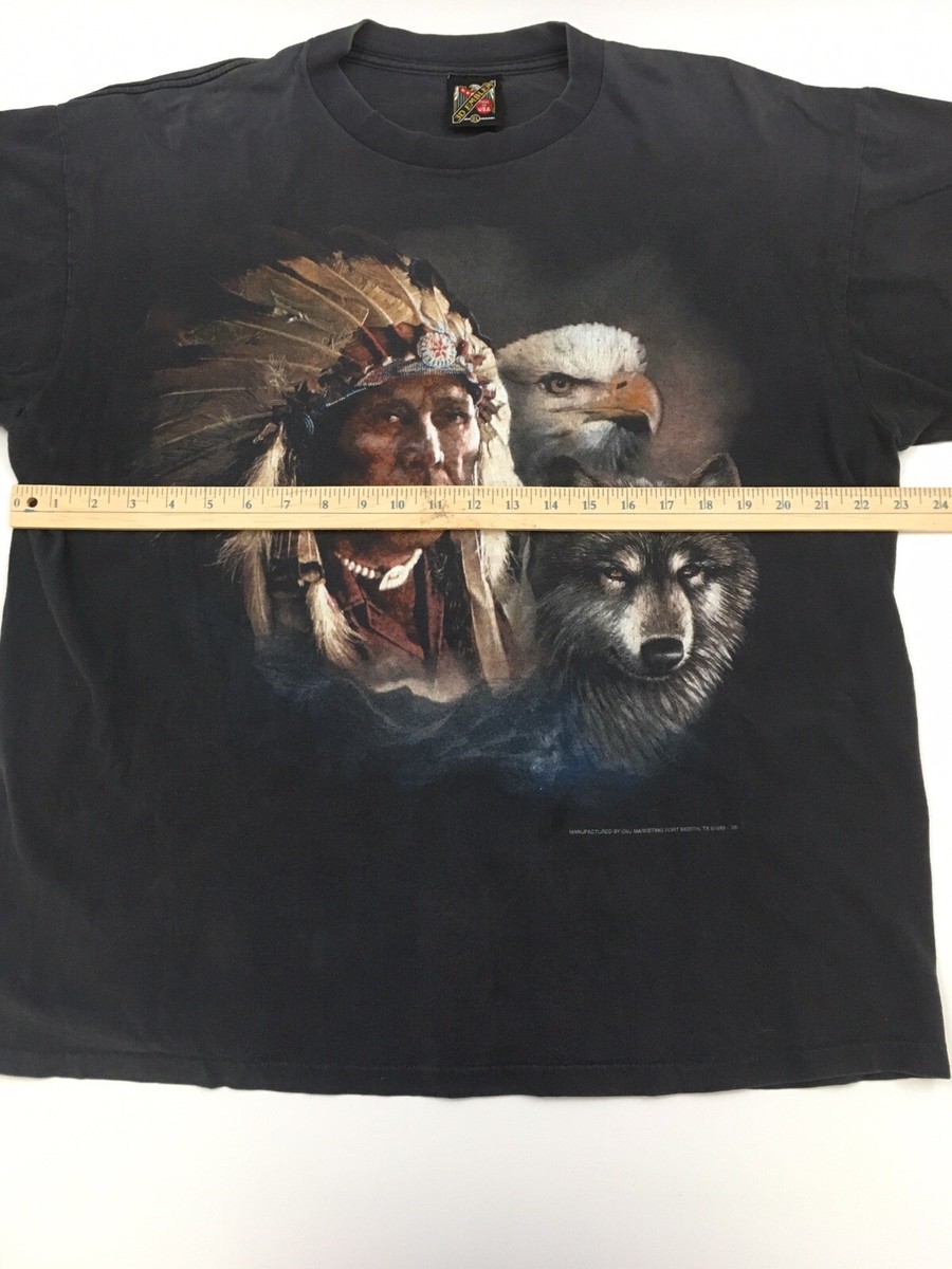 Vtg 3D Emblem T-Shirt Indian Native American Eagle Wolf Head 1993