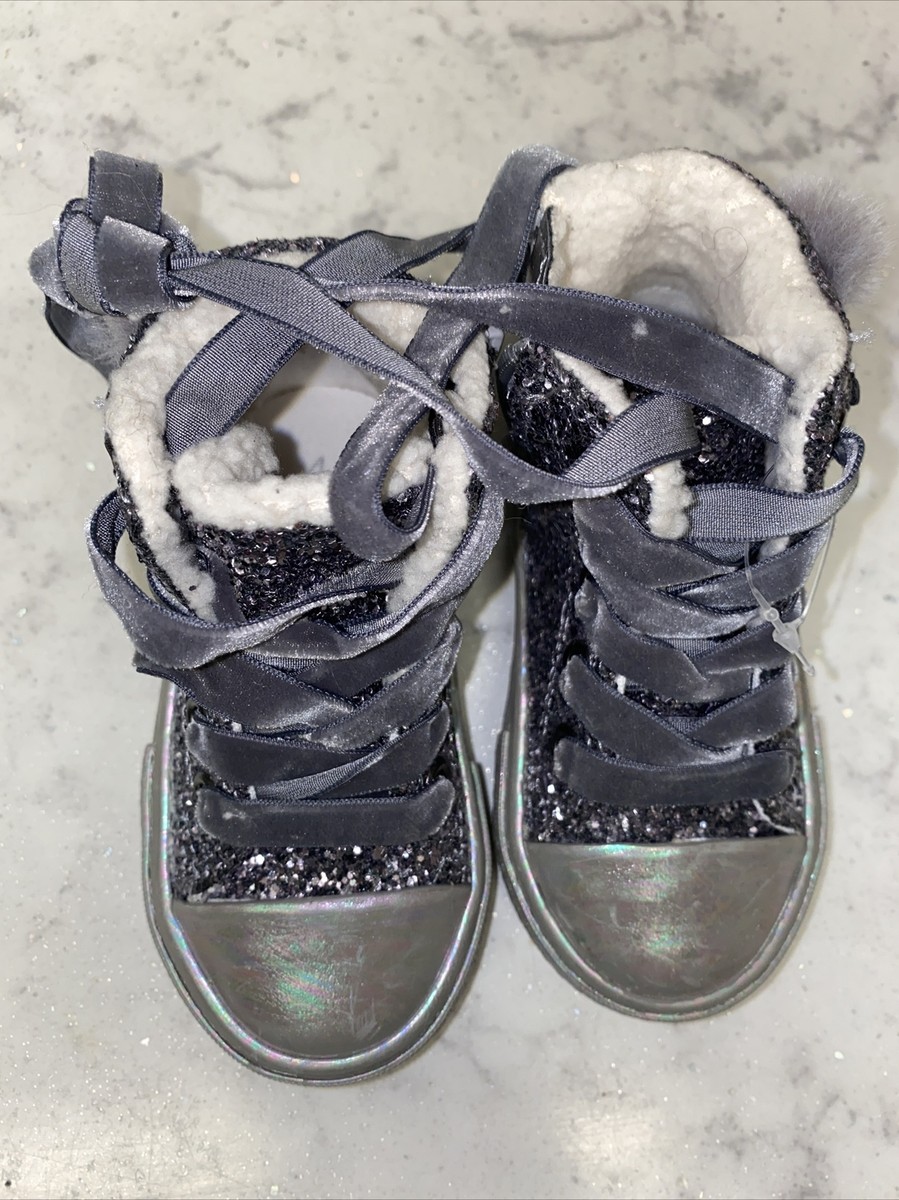 Girls Infant Size NEXT Ankle Boots Silver Glitter New